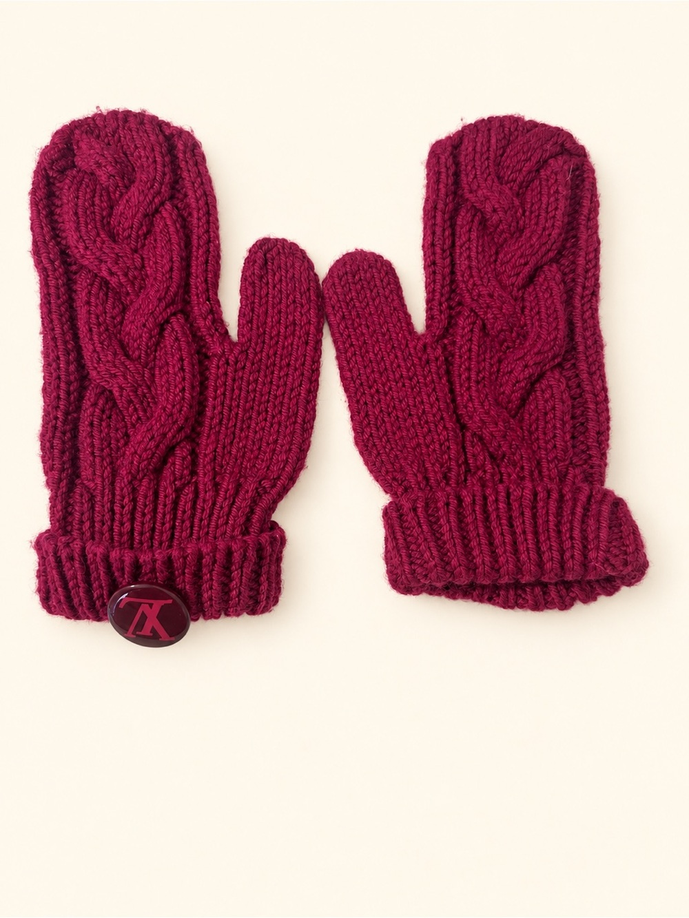 Louis Vuitton Raspberry Pink Wool Cable Knit Mittens LV Logo Winter Gloves